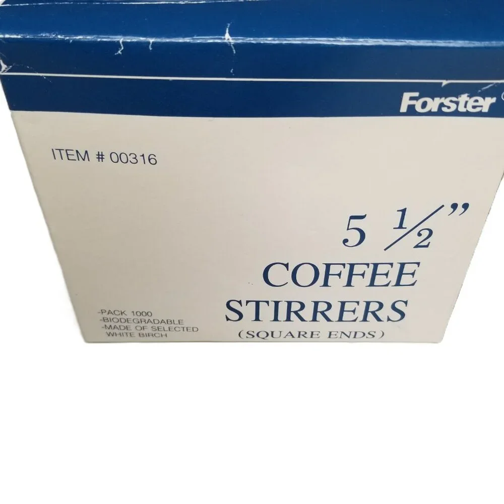 Forster Coffee Stirrers 1000 Count 5.5in White Birch Wood Square Ends